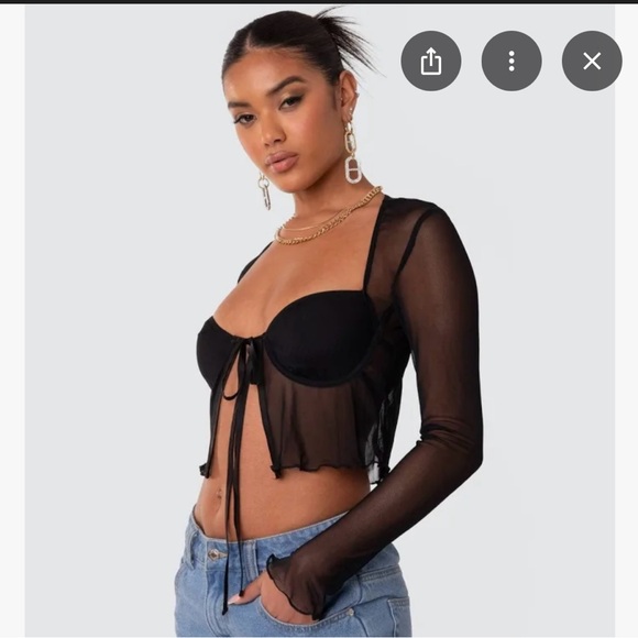 Edikted Women's Mesh Long Sleeve Bra Top - Picture 2 of 4